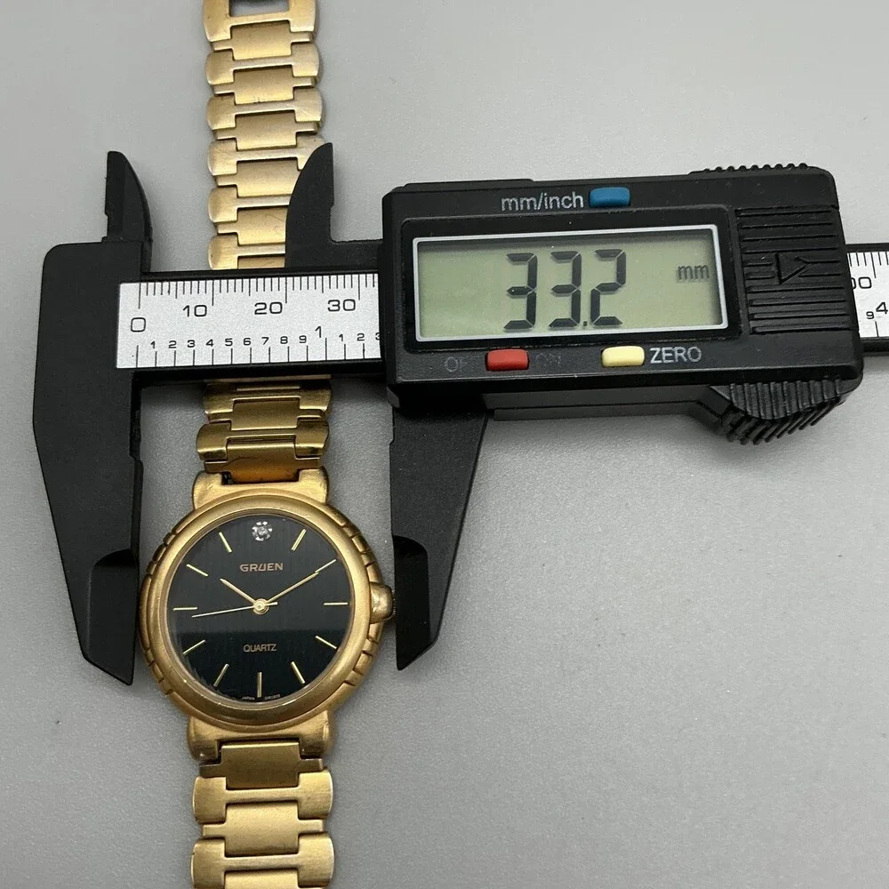 Vintage Gruen 236-Y121 Womens Watch 33mm Black Dial Gold Tone New Battery 7.75